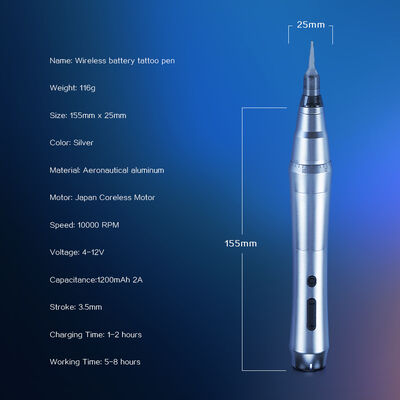 Schnurloser elektrischer Tattoo-Stift, kabellose Permanent-Make-up-Maschine mit Doppelbatterie-Augenbrauen-Tattoo-Pistole fournisseur