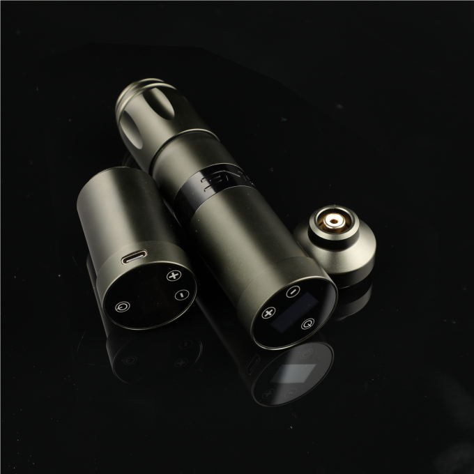 Edelstahl 1800mAh NARW drahtlose Tätowiermaschine 1-OLED-Display Touchscreen Batterie Dreh-Tattoo-Pistole Tätowierfeder mit RCA-Leistung 7