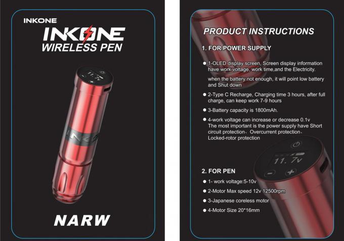 INKONE NARW Marke Digitale LCD Touchscreen Anzeige 1800mAh Batterie T&auml;towierfeder Mikropigmentierungsmaschine Wireless T&auml;towiermaschine 0